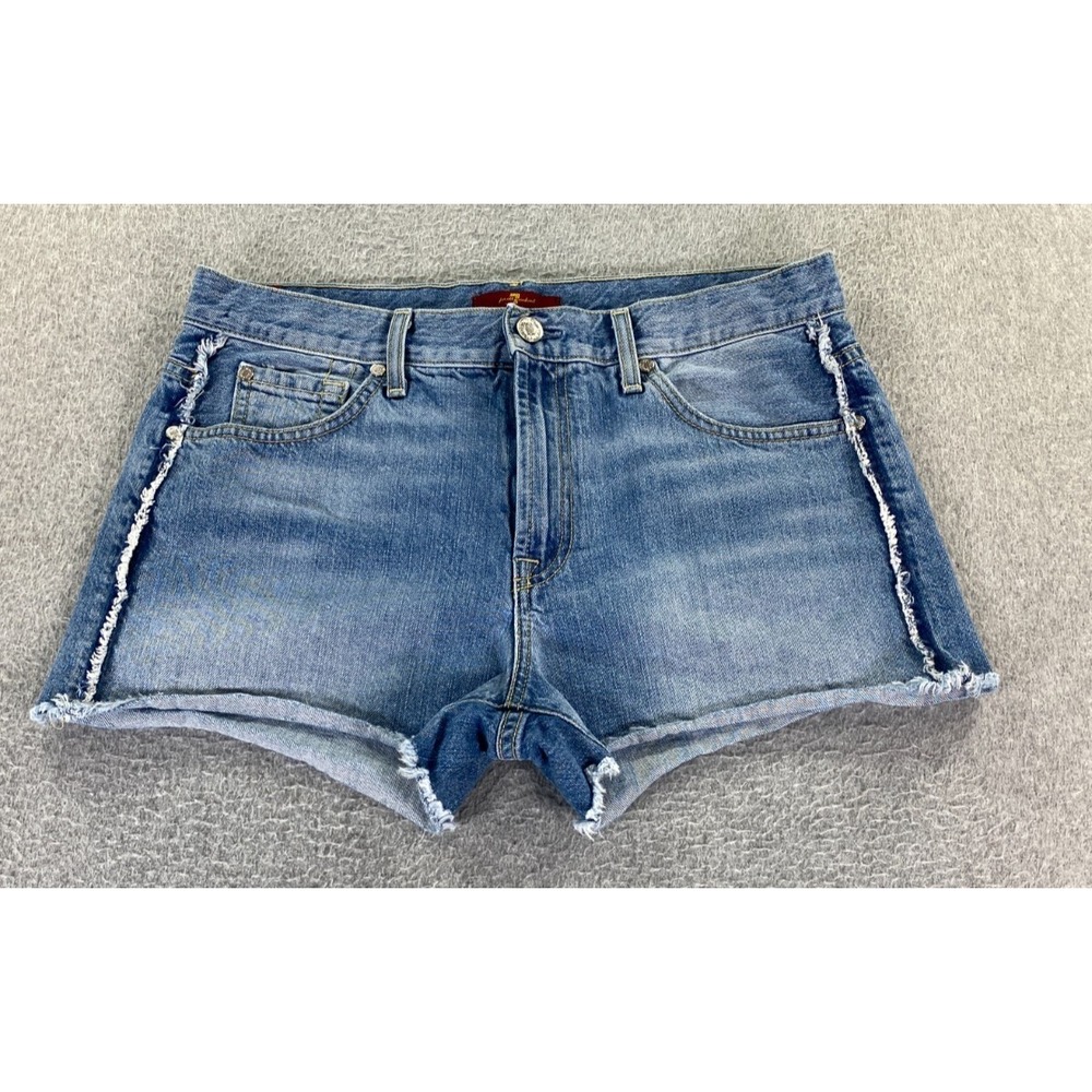 7 For All Mankind Women's Shorts Womens 30 (Fits 32) Blue Distressed Raw Hem